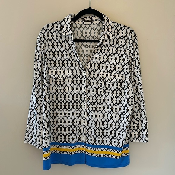 J. McLaughlin Womens Long Sleeve Button Down Shirt Sz XL Preppy Resortwear Chic - Picture 1 of 10